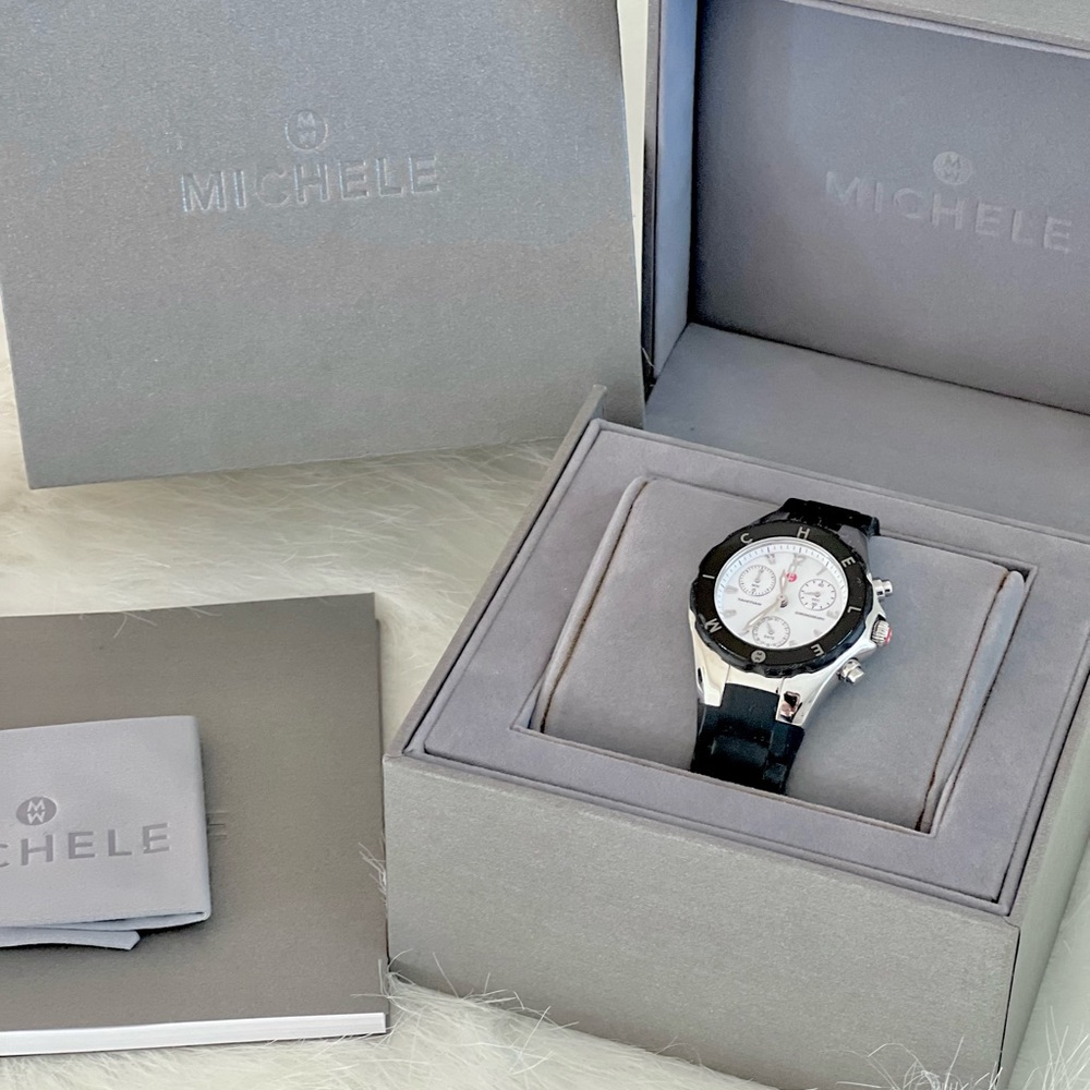Michele Tahitian Jelly Bean Watch 40mm Black Silver